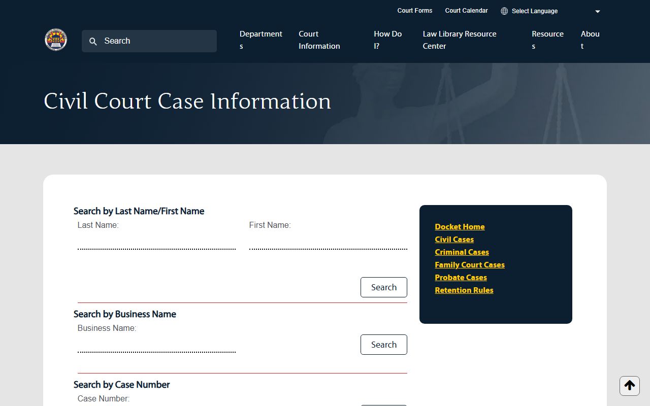 Maricopa County court records civil case search form fields