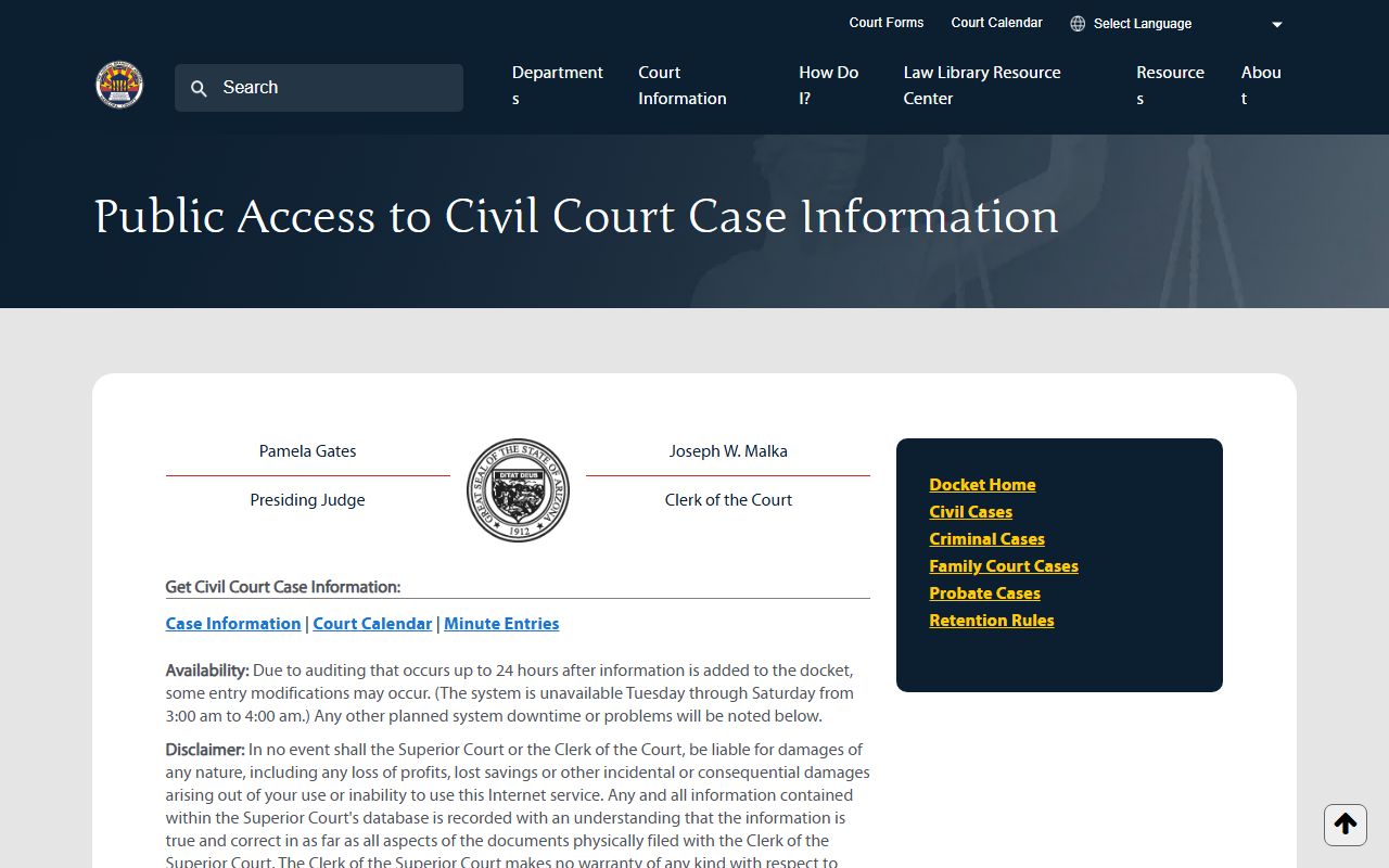 Maricopa County court dockets civil case information portal