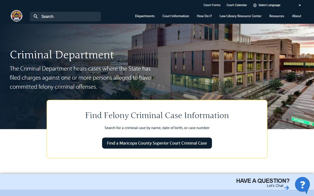 Maricopa County criminal records Superior Court Criminal Department felony case page