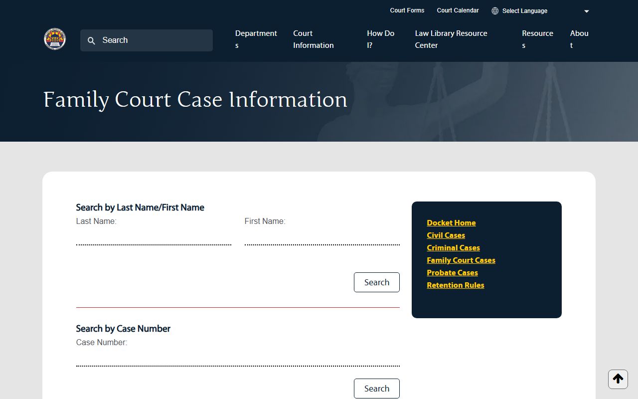 Maricopa County family case search form for name-based divorce record lookup