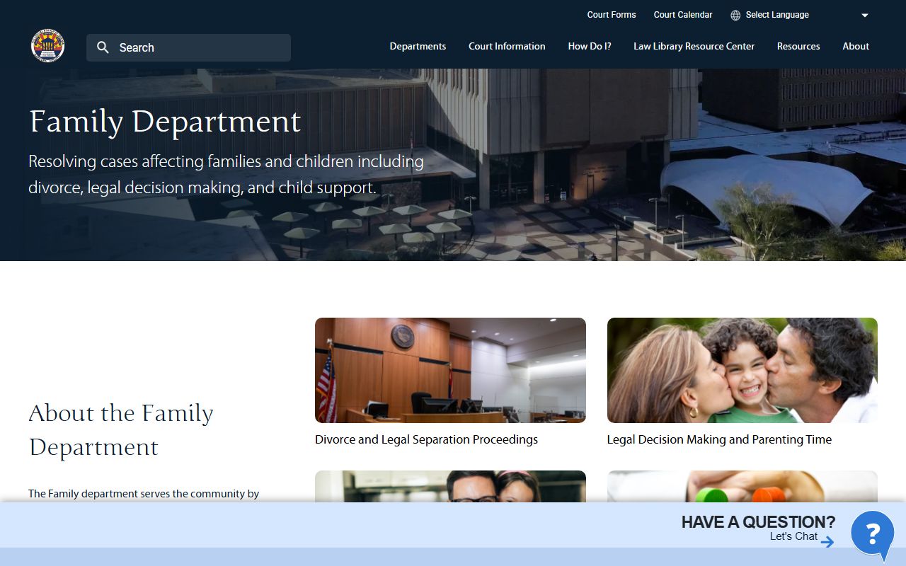 Maricopa County Family Court department page with links to divorce and family case resources