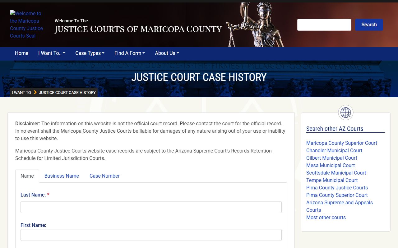 Maricopa County court records Justice Court case search portal