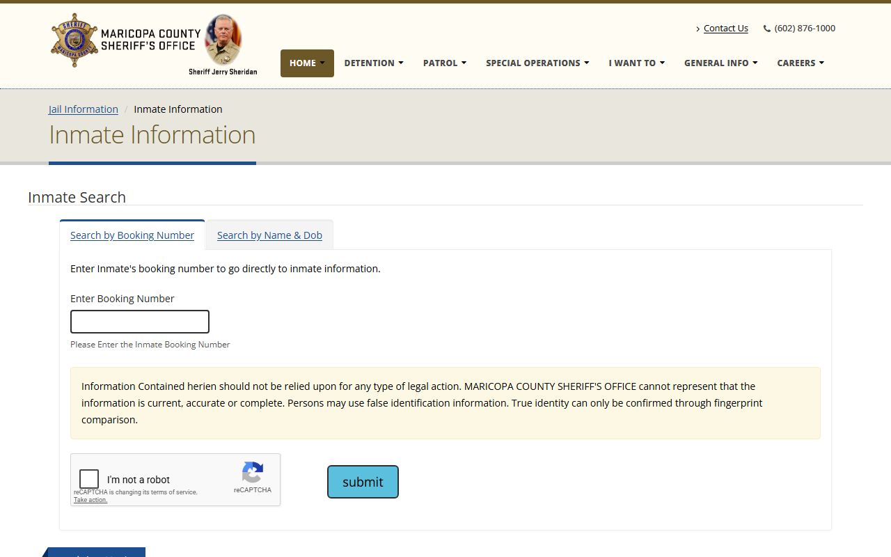 Maricopa County MCSO inmate search and warrant lookup field inventory