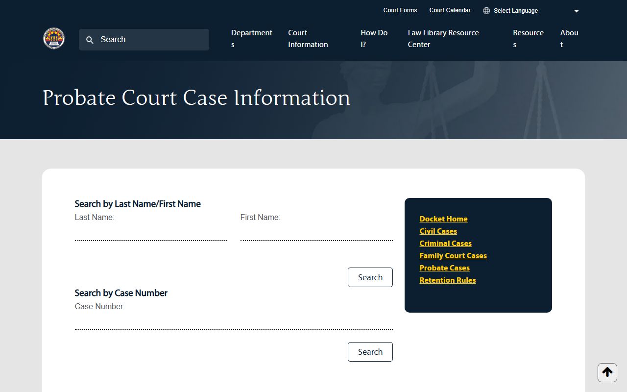 Maricopa County probate case search form for name lookup of probate records
