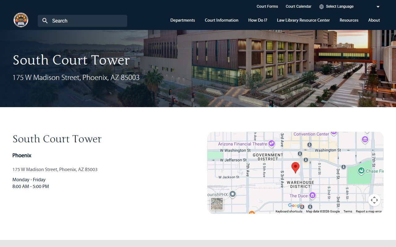 Maricopa County Superior Court records for the South Court Tower criminal division in Phoenix