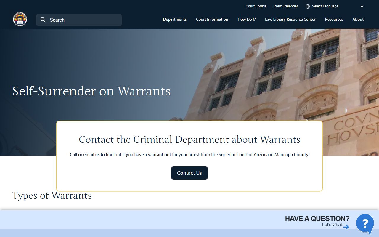 Maricopa County Superior Court warrant information and self-surrender page