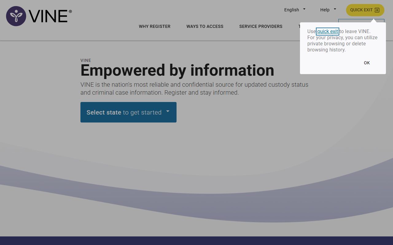 VINELink national custody notification system for Maricopa County released inmates