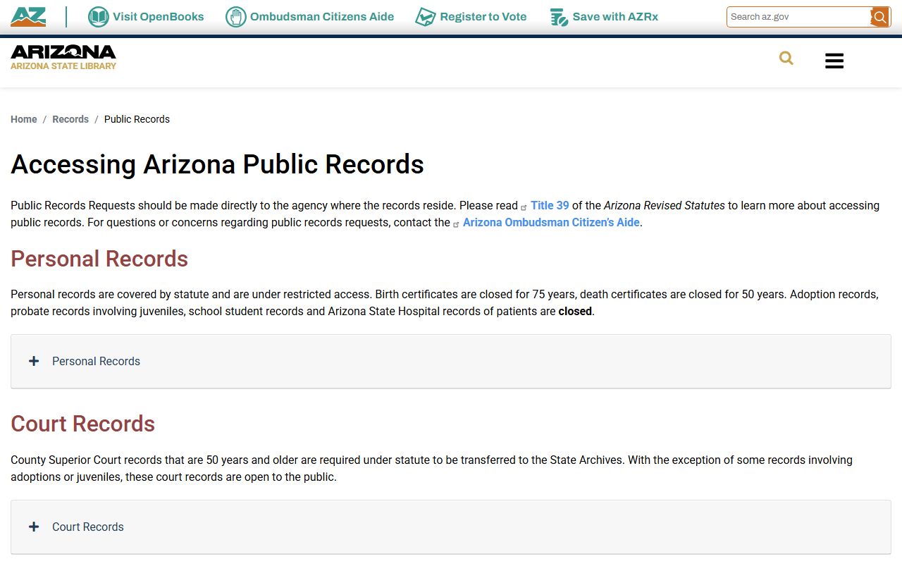 Maricopa County public records guidance from Arizona State Library