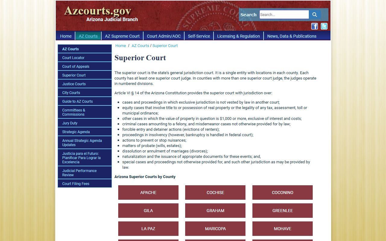 Maricopa County Superior Court records overview from the Arizona judicial branch
